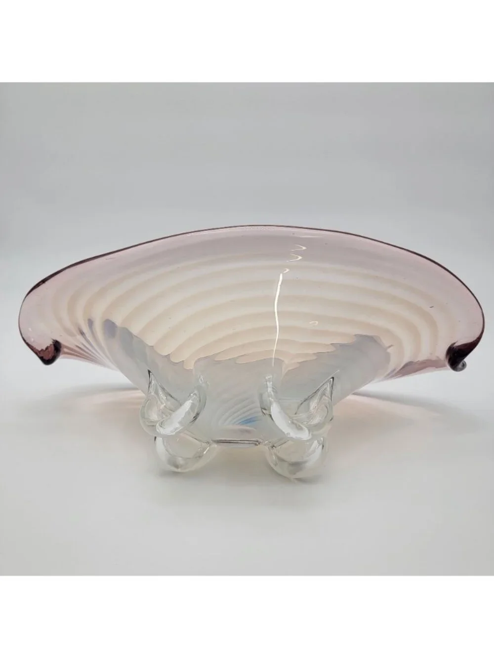 Large Cenedese Murano Glass Footed Console Bowl Pink Sommerso Swirl